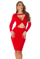 Sexy fijn gebreide jurk met uitsparingen rood